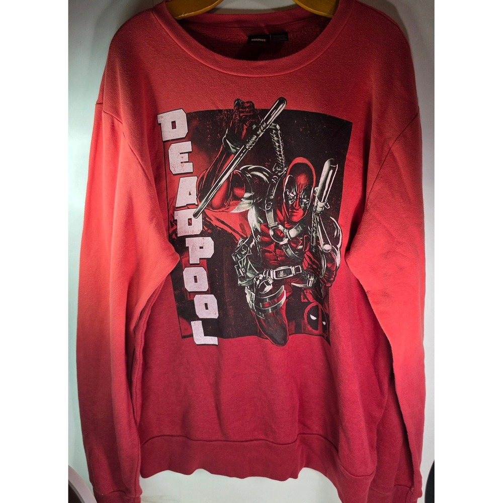 Marvel Deadpool Crewneck Sweatshirt Mens XL Red Graphic Print Pullover Fleece